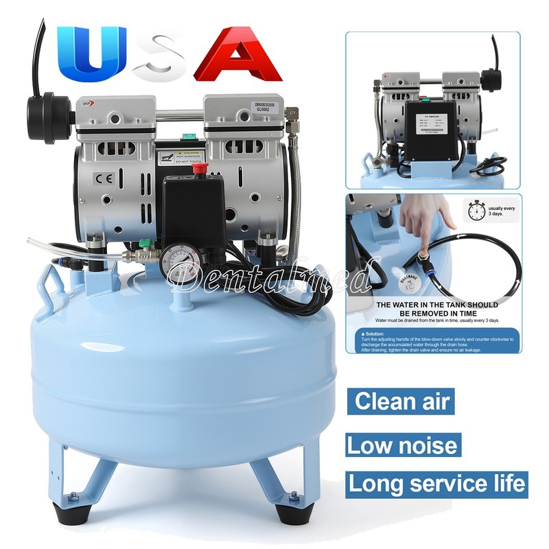 24L Portable Dental Air Compressor Oil Free Silent Air Pump 600W 118 L/min