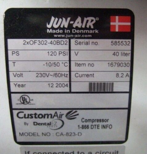 JUN-AIR CustomAir Model CA-823-D Dental Air Compressor Dual Head OF302 Oil Free gallery