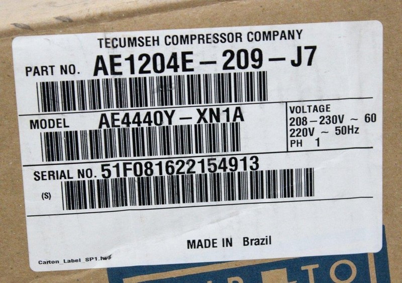 Tecumseh AE4440Y-XN1A Compressor AE1204E-209-J7 Fully Functional TK (3378116)
