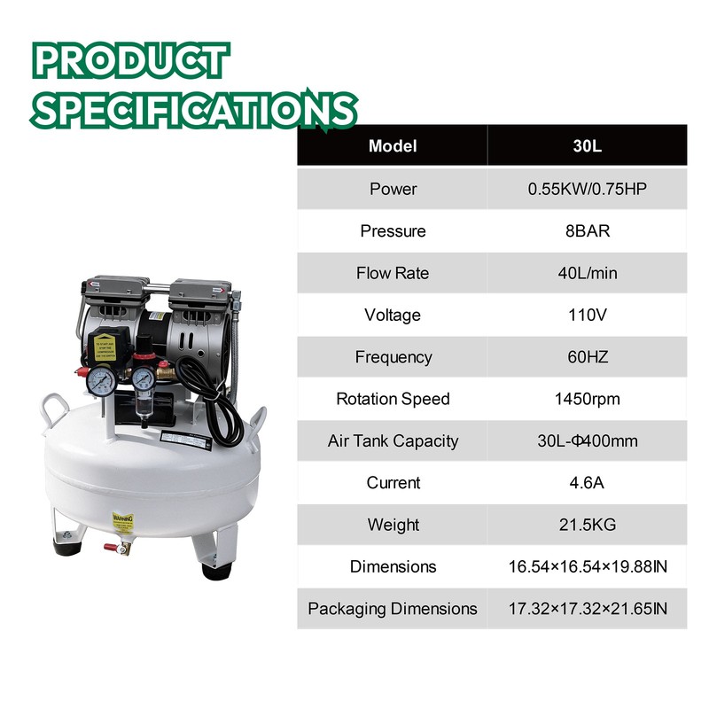 30L Portable Dental Air Compressor Oil Free Silent Air Pump 110V NEW gallery