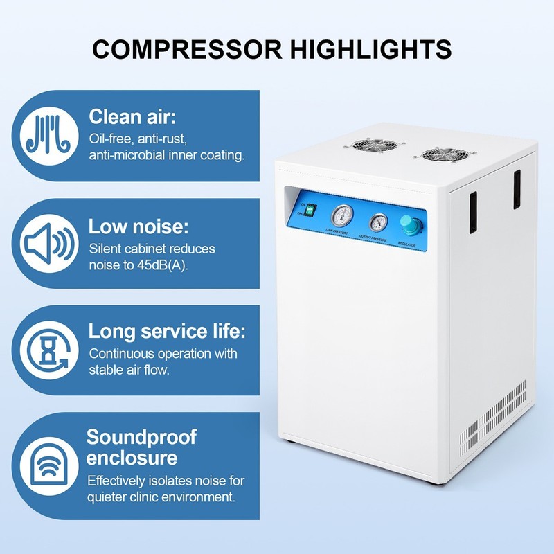 40L Portable Dental Chair Air Compressor Oil-Free Silent Cabinet Pump 800W gallery